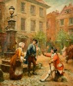 Charles Gogin (1844-1931), figures in a busy market square, oil on card laid down, signed, 10.25