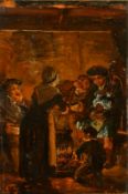 19th Century Scottish School, preparing for a feast, oil on panel, indistinctly signed, 7.25