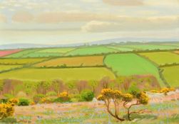 Robert Morson Hughes (20th Century) An extensive view of green fields, oil on board, signed, 10