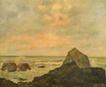 E. D'Argence, 20th century French School, waves breaking over rocks, oil on canvas, signed, 18