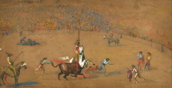 English School, circa 1867, two scenes depicting bull fighting, one inscribed 'Play in 4 Acts, 24-