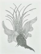 Ram Singh Urveti (b. 1970) Indian Gond Artist, a bird by tall grass, ink on paper, signed, 14