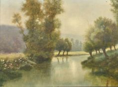 Chaussemier, 20th Century French School, a tranquil river landscape, oil on canvas, signed, 15
