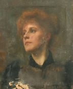 William Hounsom Byles (1872-1925) A study of an auburn-haired lady, oil on canvas, inscribed verso,