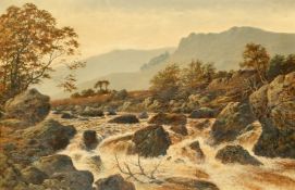 Thomas Spinks (1843-1927) British, water flowing through a rocky mountain river, oil on canvas,