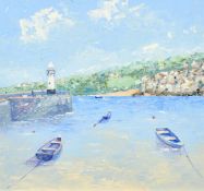 Darrell Mitchell (b. 1968) British, 'Boats on the Harbour St. Ives', oil on canvas, signed, 14