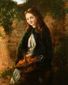 19th Century English School, a young girl selling oranges, oil on canvas, indistinctly signed and