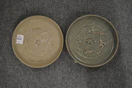 Two Chinese circular moulded dishes.