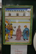 A large painted tile plaque.