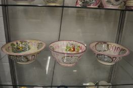 Three large lustre ware bowls, The Gardeners Arms, The Sailors Farewell, and another.
