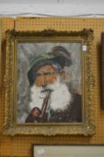 Continental school, portrait bust of an Austrian man with a large bushy white beard smoking a pipe