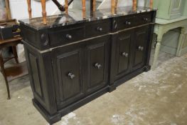 A marble top painted sideboard.