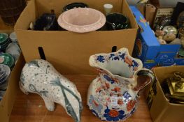 A Masons ironstone jug and other decorative china.