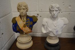 Two cast pottery busts of Nelson.
