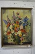 Still life of flowers in a vase, oil on board.