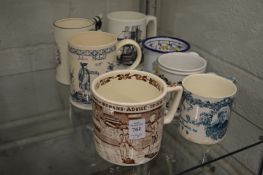 A Yorkshire Mans Advice, pottery mug and various other mugs and tankards.
