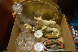 A Royal Dux model of dogs and other items