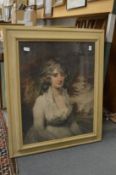 Half length portrait bust of a young lady, colour print.