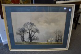David Shepherd, ploughing the field, colour print.