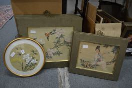 Chinese school, paintings on silk, a set of five in silk frames with a pair of matching smaller