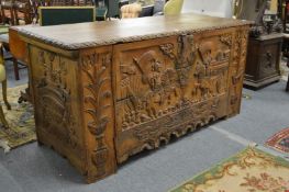 A good large early Continental carved oak coffer.