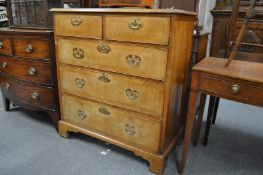 George III walnut straight front chest of two short and three graduated long drawers on bracket