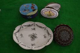 Enamel box and cover and other items.