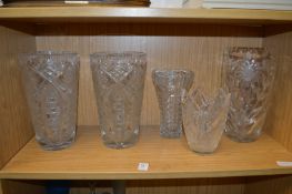 A good pair of cut glass vases and three other similar.