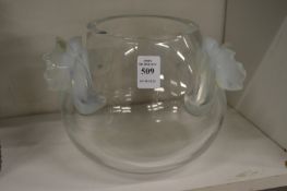 A Lalique glass vase the handles moulded as lilies.