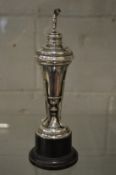 A silver trophy cup.