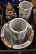 Two Chinese cylindrical vases and other items.
