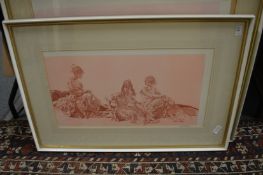 William Russell Flint, three seated female figures, sanguine print, pencil signed and another
