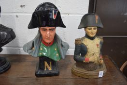 Two painted cast pottery and resin models of busts of Napoleon.