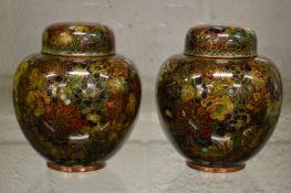 A good pair of Japanese cloisonne ginger jars and covers.