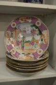 Seven Chinese famille rose dishes (badly damaged).