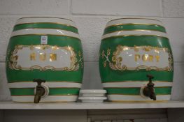 A pair of large pottery dispensing barrels 'rum' and 'port'.