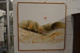 Richard Akerman, houses in a valley, oil on canvas, signed.