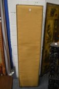 A hessian cloth upholstered four fold dressing screen.