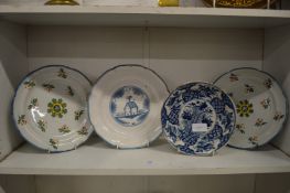 Various Continental tin glazed dishes.