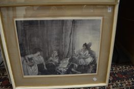 William Russell Flint, three female figures in an interior, colour print with Frost and Reed