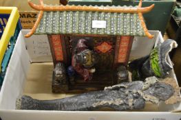 Chinese pottery model of a temple and other items.