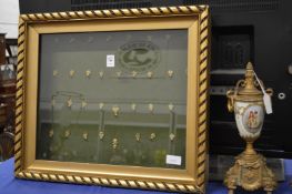 A framed and glazed display board.