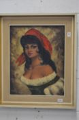 Continental school, bust length portrait of a gypsy girl, oil on canvas, signed.