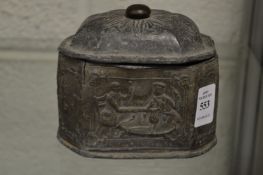 A lead tobacco box and cover (possibly associated cover).
