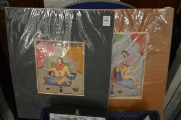 Two Indian erotic paintings, unframed.