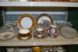 A Thomas Goode 'Boulle' cup, saucer and plate, a decorative cabinet plate depicting a Continental