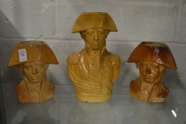 Doulton and Watts, a pair of salt glazed jugs commemorating Nelson together with a similar larger