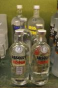 Absolut Vodka, various varieties, six bottles in total, various sizes.
