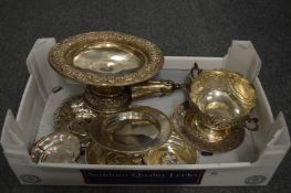 A collection of Continental white metal items to include tazza, twin handled bowl etc.