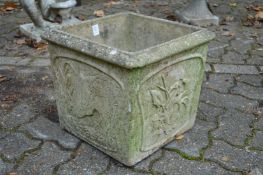 A square shaped garden planter.